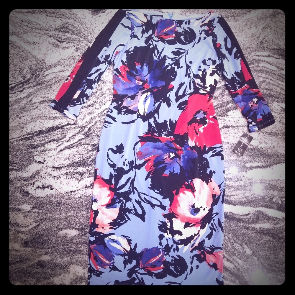 (8P) NWT INC International Concepts Dress  Floral Summer Vacation Long Sleeve